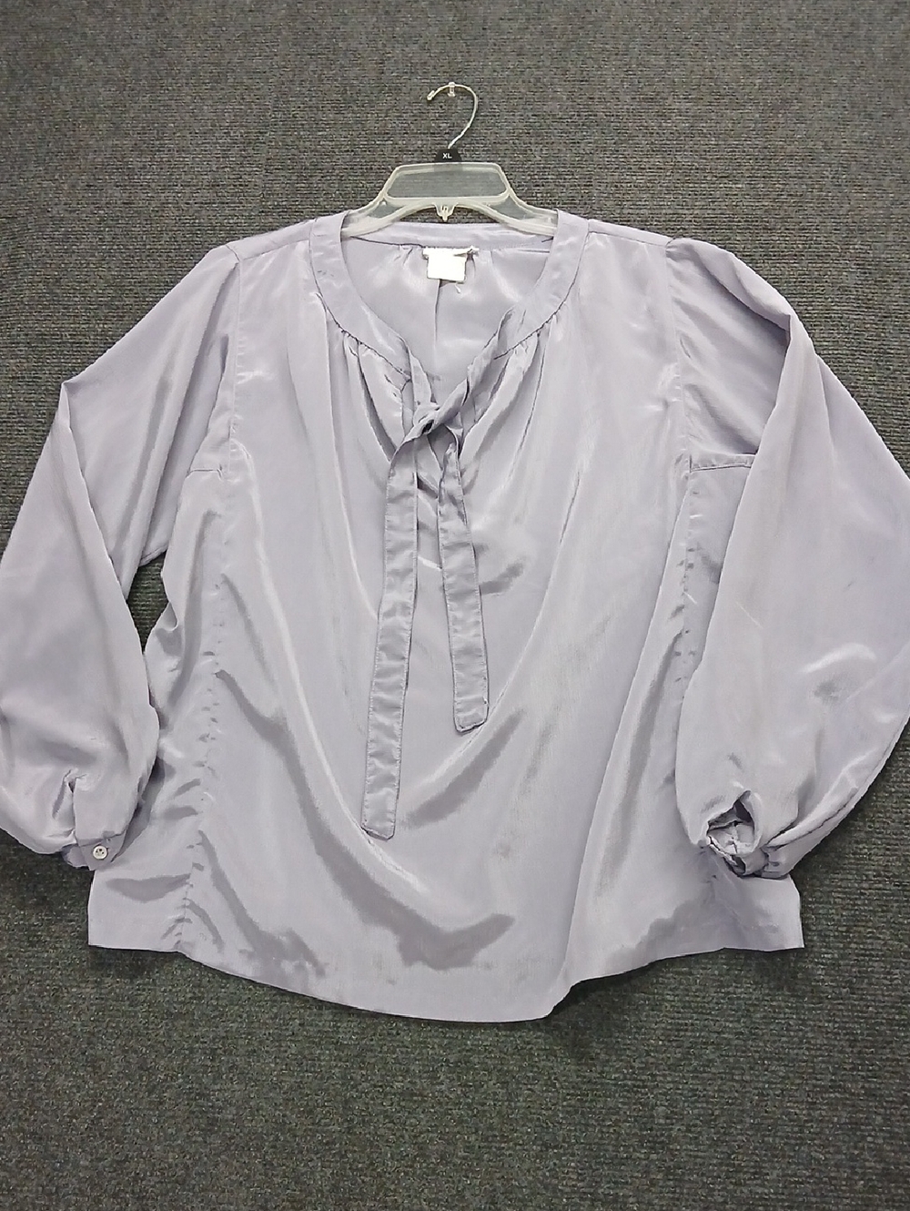 Vtg 80'sOscar de la Renta Light Lavender Tie-Neck Long Sleeve Blouse Women Sz 14